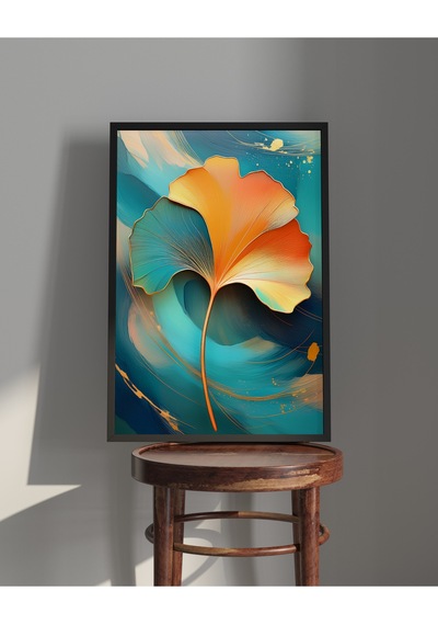 Tablo Ahşap Çerçeveli Tablo Çerçeveli Poster Gingko Biloba Tek Yapraklı , Çiçek Temalı Tablo