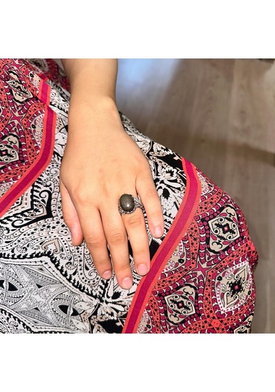 Gerçek Doğal Pirit Taşı İle Vintage Bohem Tasarımlı Gümüş Kadın Yüzüğü Gümüş