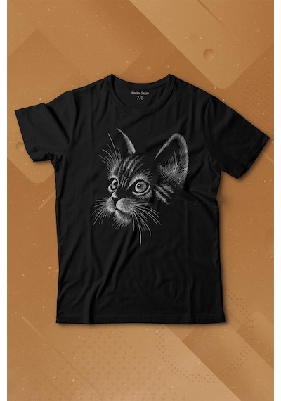 Kendim Seçtim Kedi Silüeti Black Cat Çizim Baskılı Tişört Çocuk T-shirt 001