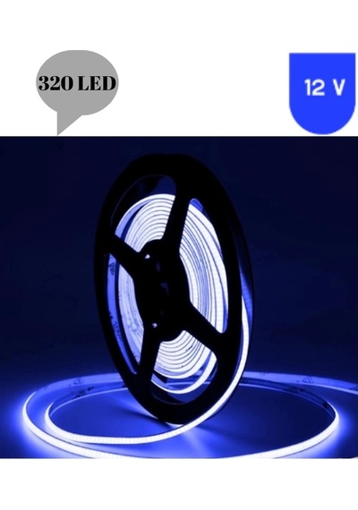 12 Volt 8 Mm 320 Ledli Esnek Cob Şerit Mavi İç Mekan 5 Metre