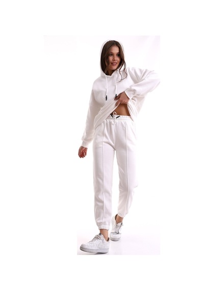 Winmoda34 Boyfriend Oversize Eşofman Takımı Kapüşonlu BEYAZ