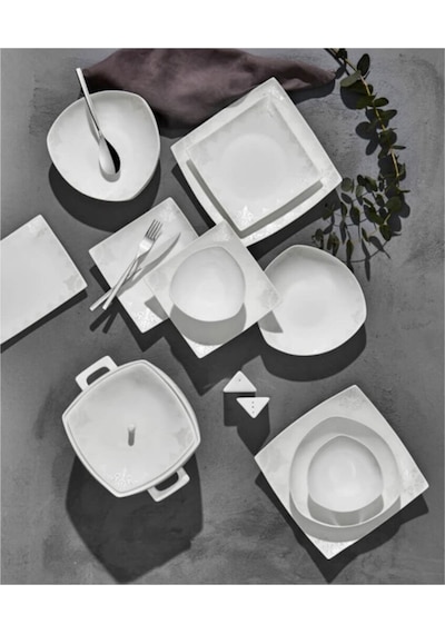 Karaca  Fine Bone New Damla 60 Parça 12 Kişilik Kare Yemek Takımı
