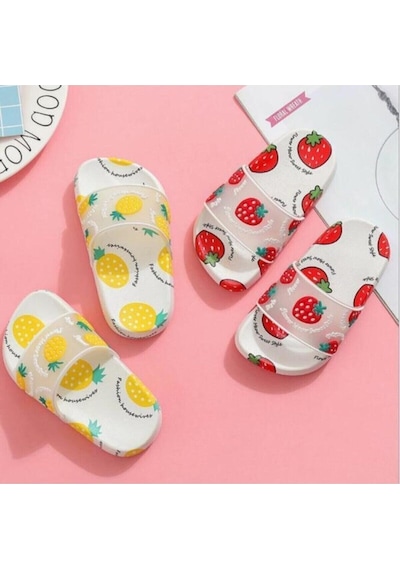 Çocuk Ultra Soft Ananas Desen Bakılı Havuz Deniz Banyo Ve Plaj Terlik Ananas Desen