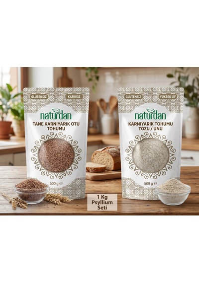 1 Kg Psyllium Seti : 500 Gr Tane Karnıyarık Otu Tohumu Ve 500 Gr Karnıyarık Tohumu Unu / Tozu / Glut