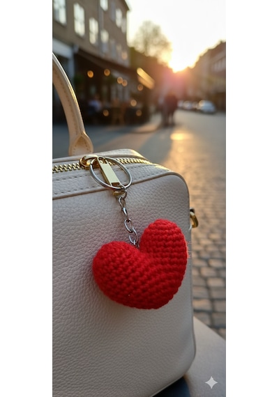 El Yapımı Amigurumi Kırmızı Kalp Anahtarlık & Çanta Süsü