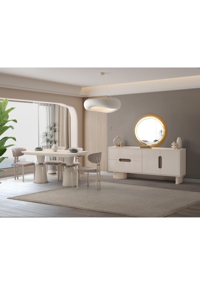 Vizyon Modern Dolaplı Çekmeceli Aynasız Konsol 180 45 85 Ekru