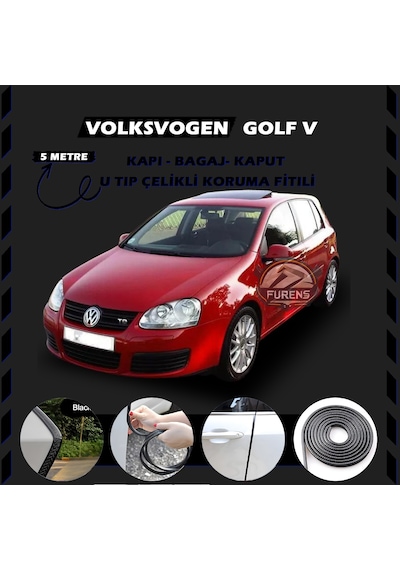 Volksvogen Golf 5 Oto Araç Kapı Koruma Fitili 5 Metre Parlak Siyah Renk