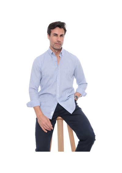Slim Fit Uzun Kol Yaka Düğmeli Nefes Alan Keten Hediye Kutulu Erkek Gömlek Fs-004548 - Mavi-3236 MAVİ Slim Fit Uzun Kol Yaka Düğmeli Nefes Alan Keten Hediye Kutulu Erkek Gömlek Fs-004548 - Mavi-3236 MAVİ