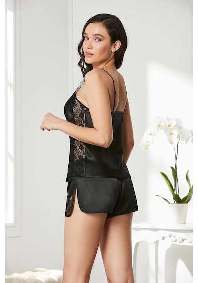 Pierre Cardin 438 Saten Şort Takım Siyah 001