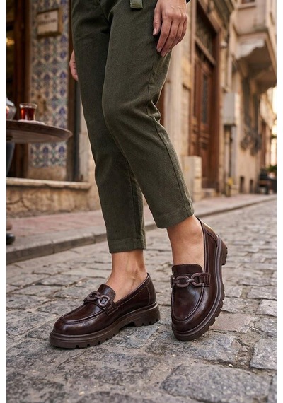 Fort Ventes 35836 Kahve Açma Toka Detaylı Rahat Loafer Kadın Ayakkabı Kahverengi