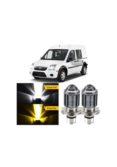 Ford Transit Connect 2002-2013 Uyumlu Mercekli Far Ampulü Led Xenon Çift Renk Sarı-beyaz Far Şimşe Etkili Csp Led LED Far 53816841