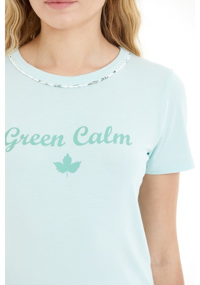 Lılac Kadın Çiçek Desenli %100 Viscon Pijama Takımı Mint Mint