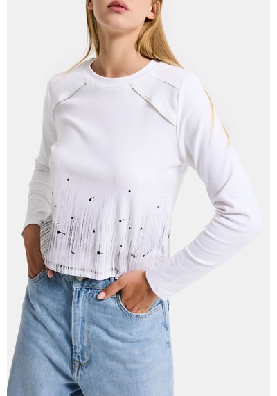 it's basic Kadın Beyaz W5 Özel Baskılı Kumaş Fermuar Detaylı Tasarım Body