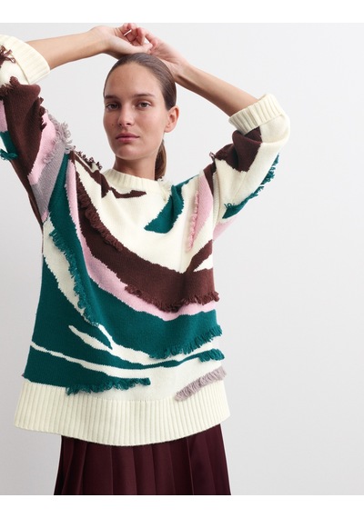 Marks & Spencer Yün & Kaşmir Karışımlı Dokulu Püsküllü Kazak Multi Renk