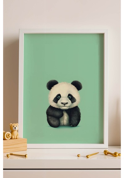 Sevimli Yavru Panda Portresi Çerçeveli Tablo - Bebek Ve Çocuk Odası Modern Hayvan Duvar Dekoru Beyaz