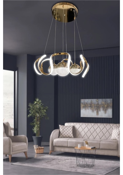 Arya 3 Renk Modern Sarkıt 3 Toplu Led Avize Powerled - Beyaz Işık - Gold Gold