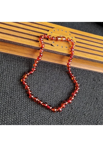 Sertifikalı Konyak Rengi 35 cm Kız Erkek Bebek Diş Kolyesi Mavi