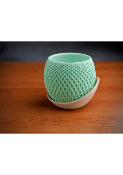 3d Baskı Küre Saksı - Kafes Dokulu İki Parçalı Dekoratif Saksı - Mint-bej