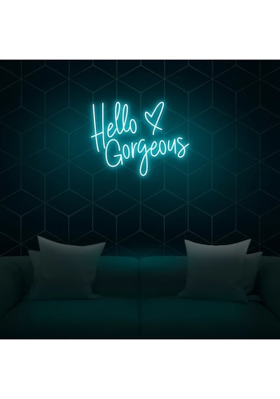 Hello Gorgeous Yazılı Ve Şekilli Neon Tabela Turkuaz
