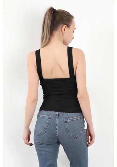 Giysa Kadın Askılı Kaplı Kare Yaka Body Siyah - 5058 Siyah
