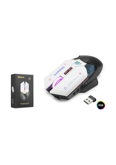 Mkespn W19 Dual Mode Kablosuz Gaming Mouse 10000 Dpı 7 Tuş Makro 1000hz Rgb - Siyah Beyaz