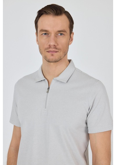 Gri Kısa Kol Düz Suprem Polo Yaka Cepsiz Pamuklu Casual Slim Fit Tişört 1011250164 100 Gri
