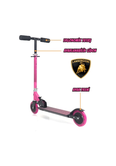 Lamborgini L6-120 Katlanabilir 2 Tekerlekli Çocuk Scooter 50kg Kapasite 3+ Yaş Pembe