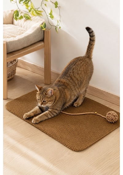 Kedi Tırmalama Paspası Çıngıraklı Toplu Oyun Halısı Kedi Yatma Dinlenme Alanı Tırmalama Matı Ev İçi Kedi Oyuncağı