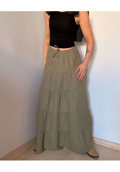 Ali Butik Haki Önü Bağlamalı Müslin Etek Haki