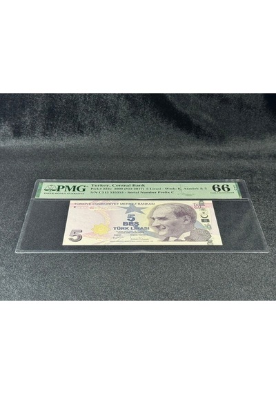 Türk Lirası 5 Tl Tekrarlanan Rakamlar Sn C513 53 53 53 P 222c 2009 Nd2017 Pmg 66 Epq Gem Unc Çi