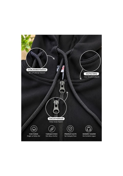 Uğur Bebe 3 İplik Şardonsuz Siyah Kapüşonlu Fermuarlı Hırka Cepli, Ayarlanabilir Bağcıklı, Okul Ve Günlük Kullanım Çocuk Sweatshirt Siyah Siyah Uğur Bebe 3 İplik Şardonsuz Siyah Kapüşonlu Fermuarlı Hırka Cepli, Ayarlanabilir Bağcıklı, Okul Ve Günlük Kullanım Çocuk Sweatshirt Siyah Siyah
