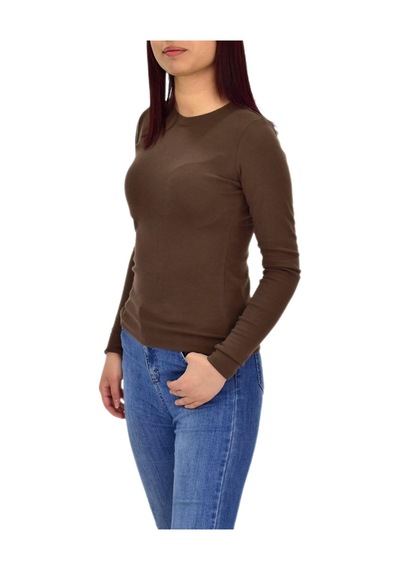 Kadın Düz Renk Vücuda Oturan Uzun Kollu Sweatshirt Bgl-st04209 Kahve