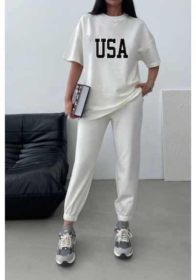 Usa T-shirt Eşofman Altı Jogger-beyaz Baskılı Alt Üst Eşofman Takım Oversize Bisiklet Yaka Fbeyaz Usa T-shirt Eşofman Altı Jogger-beyaz Baskılı Alt Üst Eşofman Takım Oversize Bisiklet Yaka Fbeyaz