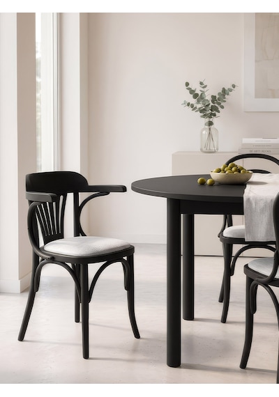 Thonet Kolçaklı Klasik Ahşap Sandalye Siyah