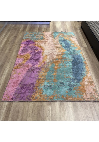 Hoom Rugs Arkaik Plz 01 Eflatun Etnik Renkli Vintage Makine Halısı Çok Renkli