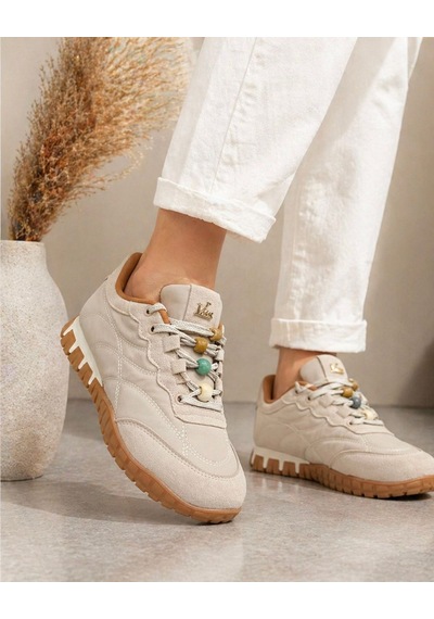 Papucumun Dünyası Kadın Sneaker Şık Tasarımlı Boncuk Detaylı Bej