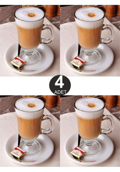 4'lü Kulplu Cam Latte Cappuccino Macchiato Nescafe Irish Coffee Kupası