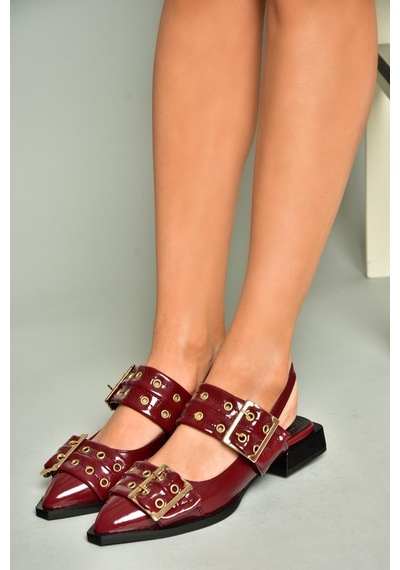 Fox Shoes U518600108 Bordo Rugan Alçak Topuklu Kadın Ayakkabı Bordo