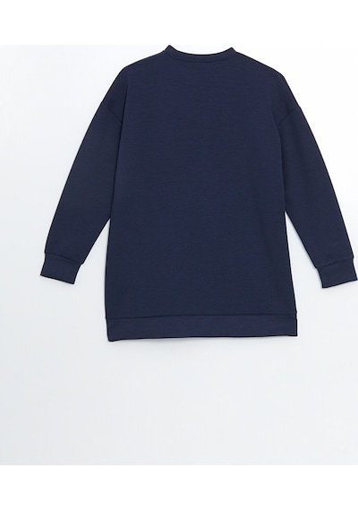 Lcw Modest Lacivert Bisiklet Yaka Oversize Kadın Sweatshirt Tunik