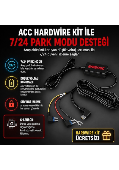 Emenec Eak-4100 4k Ultra Hd Akıllı Çift Araç İçi Kameras Seti - Türkçe Menü Ve Uygulama, Gps, Wi-fi, Park Modu + 64gb Kart