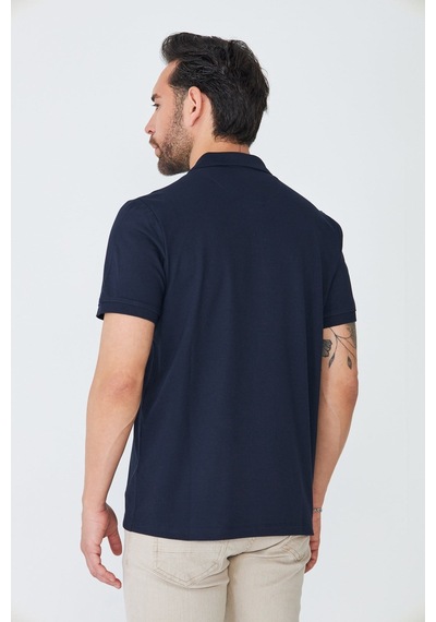Lacivert Klasik Yaka Çift Düğmeli Polo Yaka T-shirt
