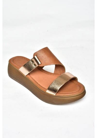 Fox Shoes S291059703 Taba/bakır Hakiki Deri Kalın Tabanlı Kadın Terlik Bakır - Taba
