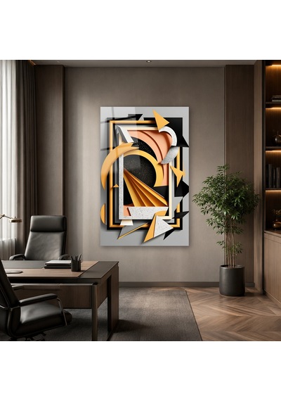 Art Deco Katmanlı Geometrik Formlar Çerçevesiz Cam Tablo