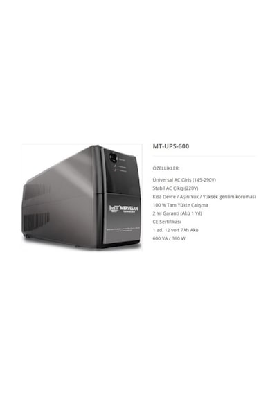 Mervesan Mt-ups-600 600va Lıne Interactıve Ups Güç Kaynağı