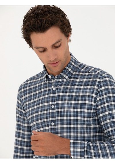 Cacharel Petrol Slim Fit Uzun Kollu Gömlek