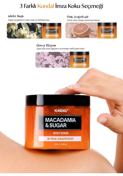 Macadamia Özlü Vücut Peelingi Kundal Macadamia & Sugar Body Scrub 550g Pink Grapefruit