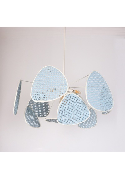 Bulut Mavi Doğal Hazeran Avize 75x35 Cm, 9+1 Yaprak Ve 3+1 Duylu 30 Cm Mavi