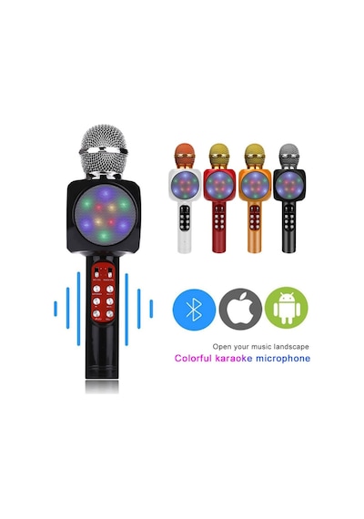 Led Işıklı Şarjlı Kablosuz Karaoke Mikrofon Bluetooth Hoparlör Ses Değiştirme Sd Kart Usb Girişli
