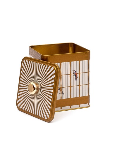 Bird Cage Desenli Kare Metal Saklama Kabı 12 x 12 x 13.7 CM 1.8 L Çok Renkli