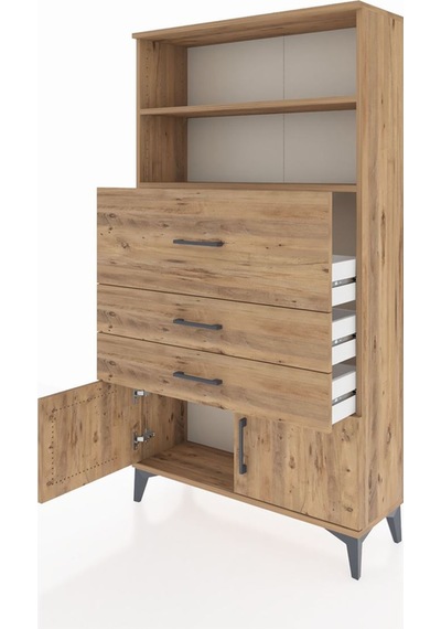 Arges Dolap 2 Raflı 3 Çekmeceli 2 Kapaklı 88x30x163 Çam-çam Çam